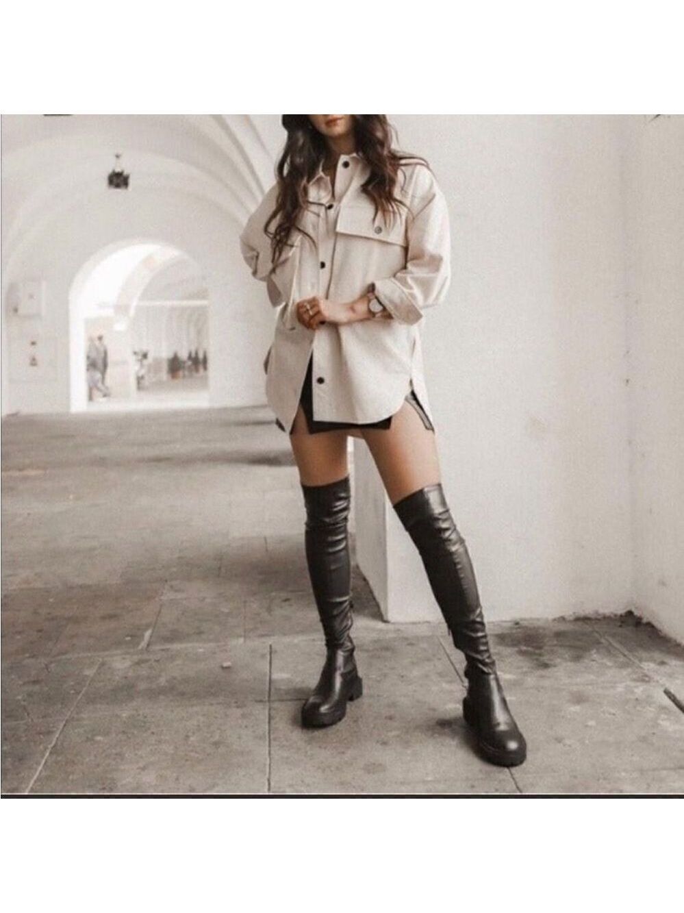 Zara Over The Knee Brown Flat Boots Size 7 5